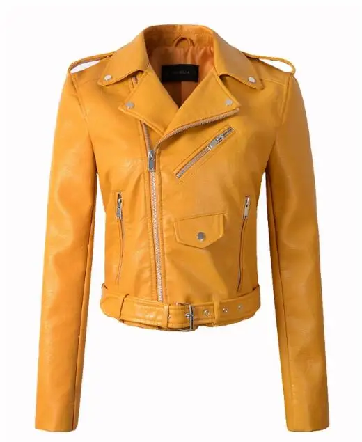 Осень, женские Куртки из искусственной кожи, большие размеры, байкерская куртка, розовая, желтая кожаная куртка, уличная