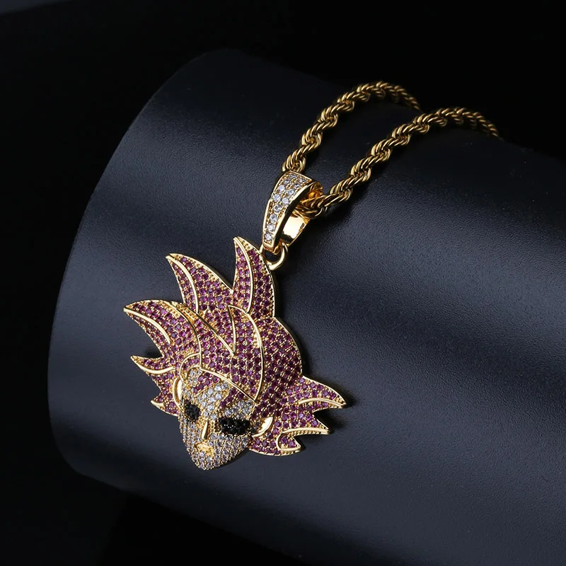 

Micro Paved AAA CZ Zircon Dragon Ball Cartoon Characters Supper Saiyan Pendant Necklace Men Hip Hop Bling Ice Out Rapper Jewelry