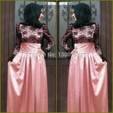 Elegant Women Pink Long Sleeve Prom Dresses 2016 Fancy Arabic Lace Long Muslim Evening Dress With Hijab Dubai Kaftan Fashion