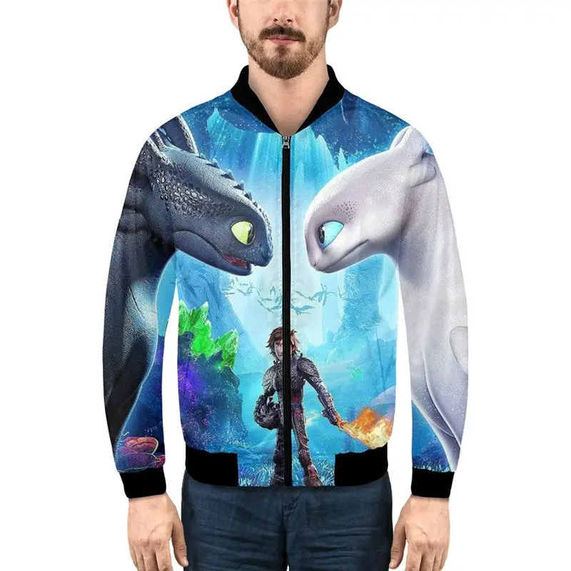 Men's Bomber Jacket Fashion How To Train Your Dragon 3D Printed Cartoon