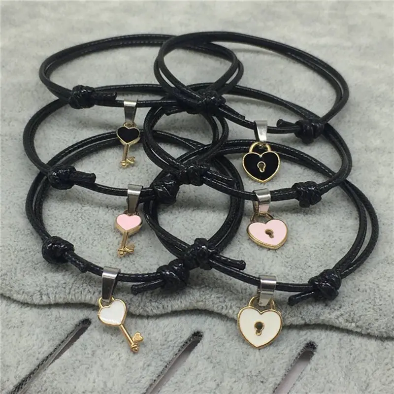 2 PCs/lot,New Arrival Couple Bracelet Alloy key Heart Lock Charm Bracelet Handmade Jewelry Rope Bracelet Lovers Gifts for Women