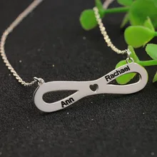 Personalised Infinity Couple Name Necklace 925 Solid Silver mini Hollow Heart Stamped Two Name Charm Customized Jewelry