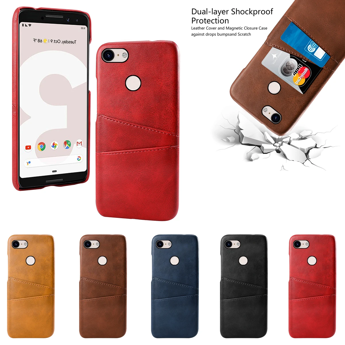

for Google Pixel 3 3 XL 4 XL Case PU Leather PC Case Anti-Scratch Protective Cover for Google Pixel 2 2 XL 3A 3A XL Case Card