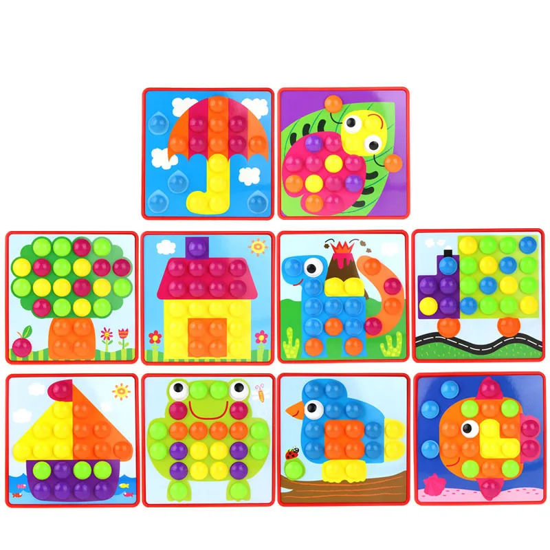 

Kids 3D Puzzles Toy Colorful Buttons Assembling Mushrooms Nails Kit Baby Mosaic Composite Picture Puzzles Board Educational Toy