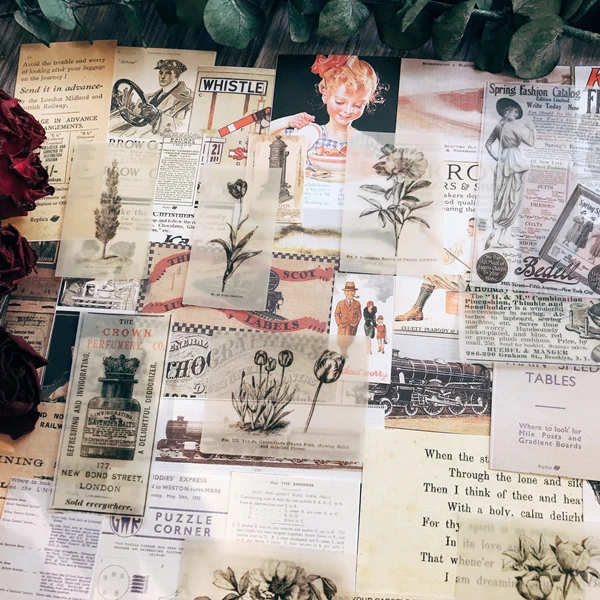 

51Pcs/Pack Vintage Old Posters Design C Vellum Paper Pack for DIY Scrapbooking Happy Planner Card Making Journal Project