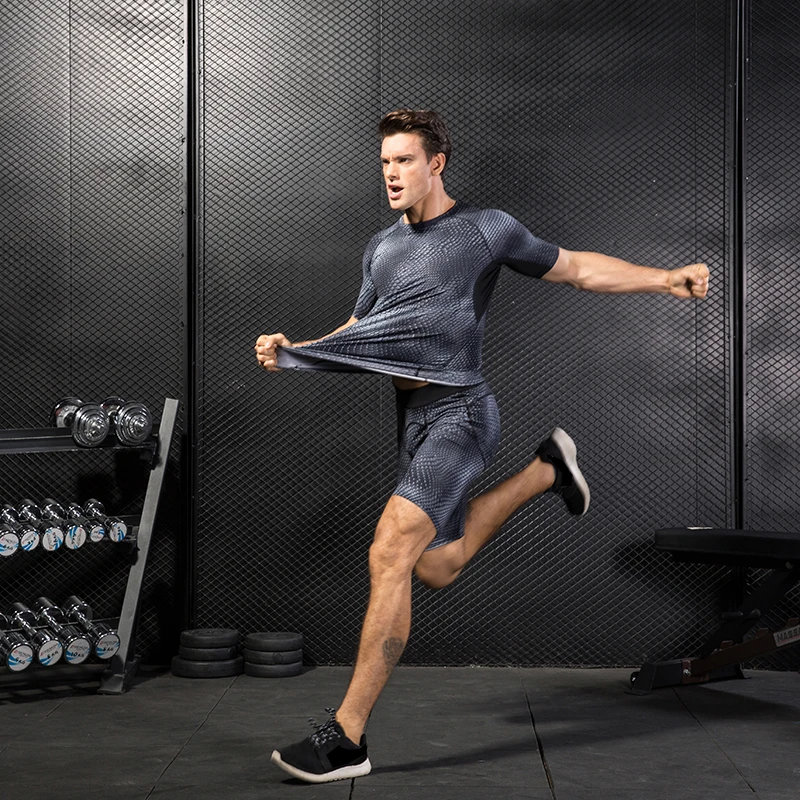 

YD New Logo Custom Quick Dry Fitness Tight Running Set Gym Bodybuilding Sportswear Tank Top Shorts Men Tracksuit Sport Suit