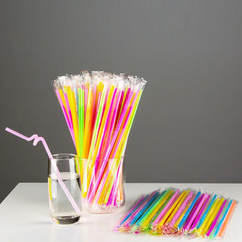 1000 x Colorful Individual Wrapper Art Plastic Straws Disposable Flex