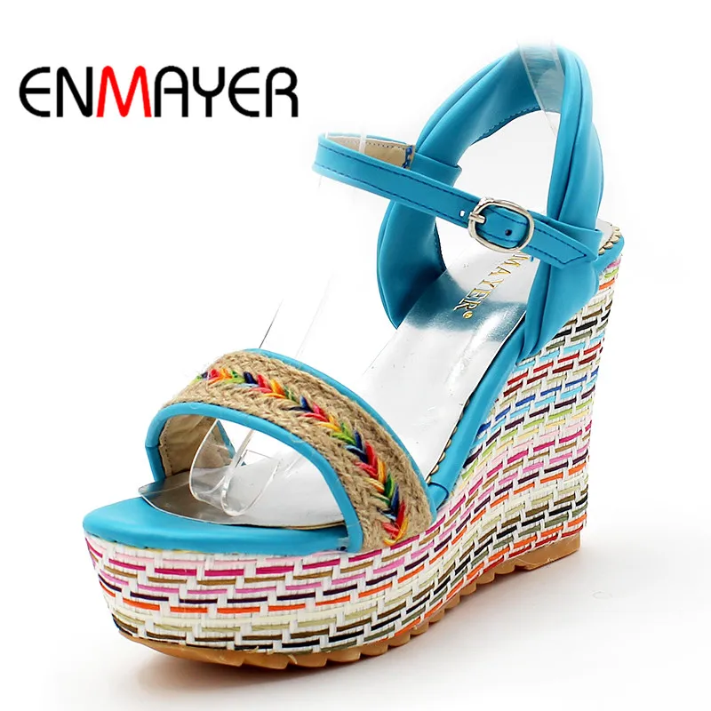 

ENMAYERMixed Colors Bohemia 2015New sale shoes women Summer wedges sandals platform open toe high-heeled gladiator sandals women