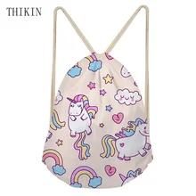 THIKIN студенческие рюкзаки милый Единорог шаблон нарисованная струнная сумка горячая Распродажа мультфильм Спорт Плавание студентов пляж Bolsos