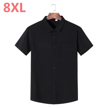 

2019 NEW 8XL 6XL 5XL New Men's Shirt Brand Luxury Men Short Sleeves Dress Shirt Turn-down Collar Cardigan Shirt Men Clothes