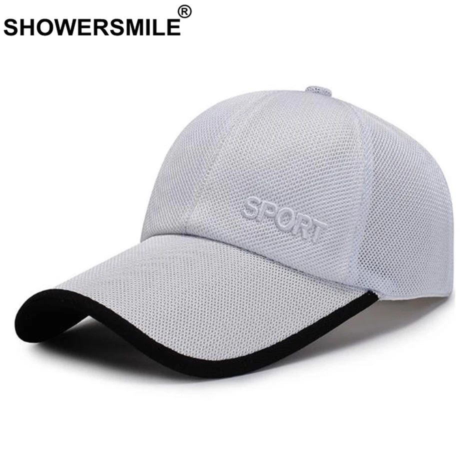 

SHOWERSMILE Men Baseball Cap Mesh Summer Trucker Caps Fast Drying Letter Embroidery Outdoor Brim Breathable Male Adjustable Hat