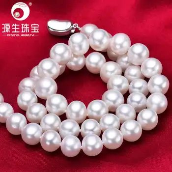 YS Classic 9-10mm Genuine Round Freshwater Pearl Chain Necklace Engagement Fine Jewelry - Category 🛒 Jewelry & Accessories