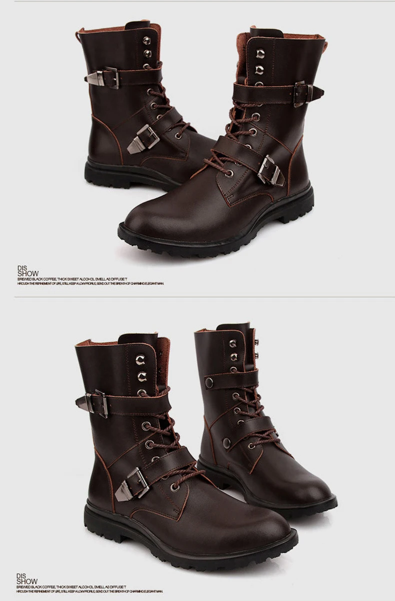 QFFAZ/армейские ботинки; мужские высокие военные ботинки с металлической пряжкой в стиле панк; мужские мотоциклетные ботинки до середины икры; мужские ботинки на шнуровке