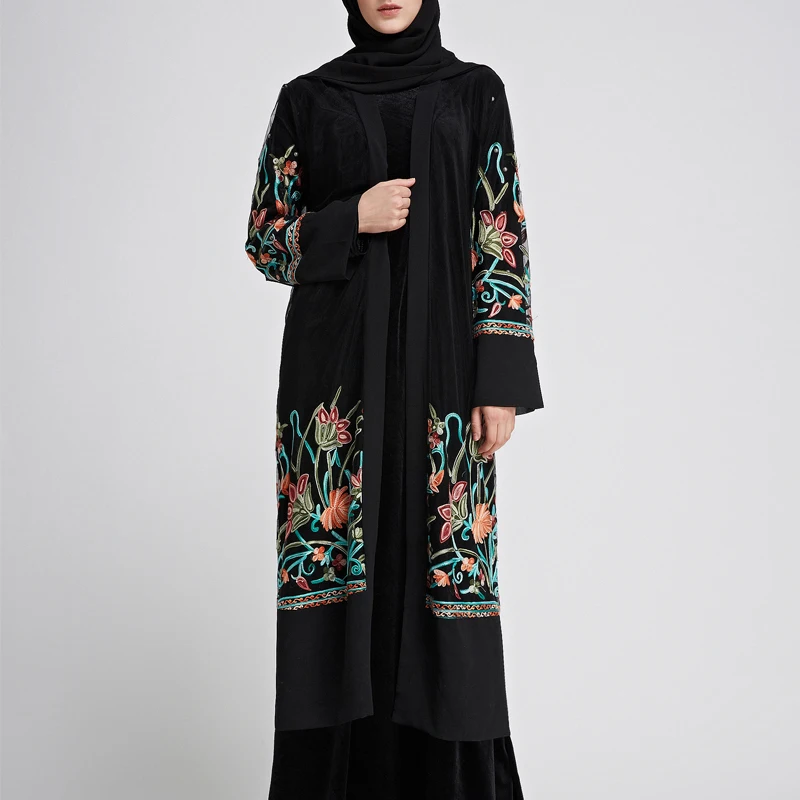 

Plus Size Spring Abaya Turkish Kimono Dubai Sexy Women Embroidery Patchwork Mesh Lace Chiffon Blouse Female Clothing