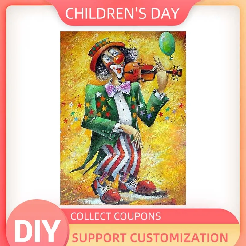 

YIKELA Diamont Kit Embroidery Mosaic Clown Violin Cross Stitch New Crystal Square Drill Funny Diamond Painting 5D DIY Abstract