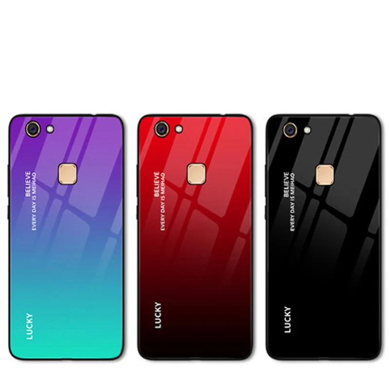 Чехол для Vivo V7 Plus градиентное закаленное стекло + чехол с мягкими краями V7Plus