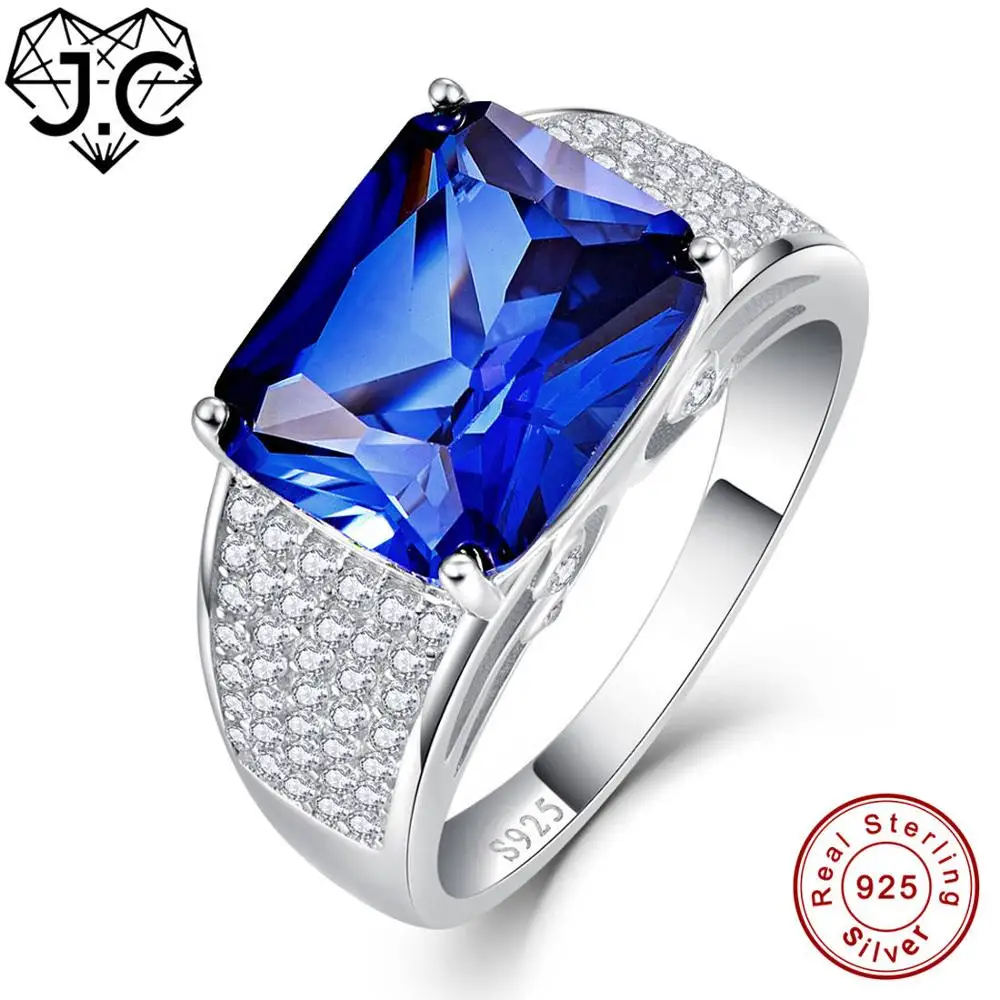 J.C, унисекс, блестящий Сапфир, синий, изумруд, белый топаз, 925 пробы, серебряное кольцо, размер 6, 7, 8, 9, ювелирное изделие для помолвки - Цвет камня: Синий