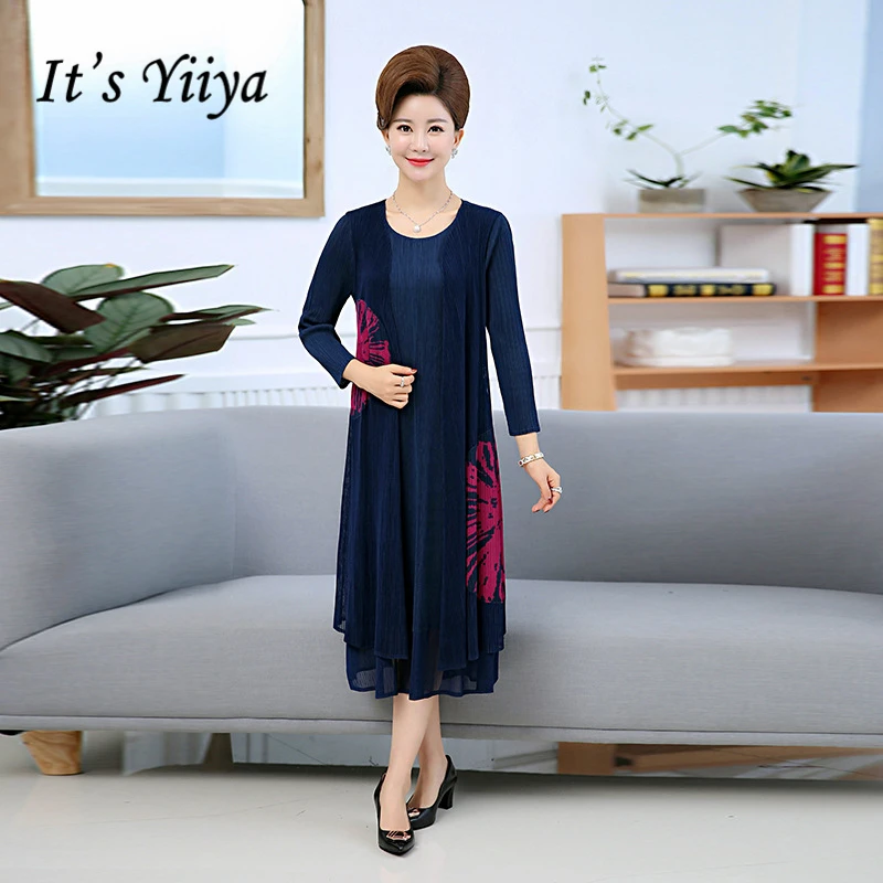 

It's Yiiya Mother of the Bride Dresses O-Neck Full Sleeve Chiffon Plus Size Fashion Designer Vintage Mother Dress M070