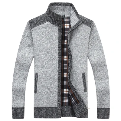 MIACAWOR, новинка, Осень-зима, флисовые свитера для мужчин, Повседневный Кардиган, мужской теплый свитер, пальто на молнии, мужская одежда Y080 - Цвет: light gray