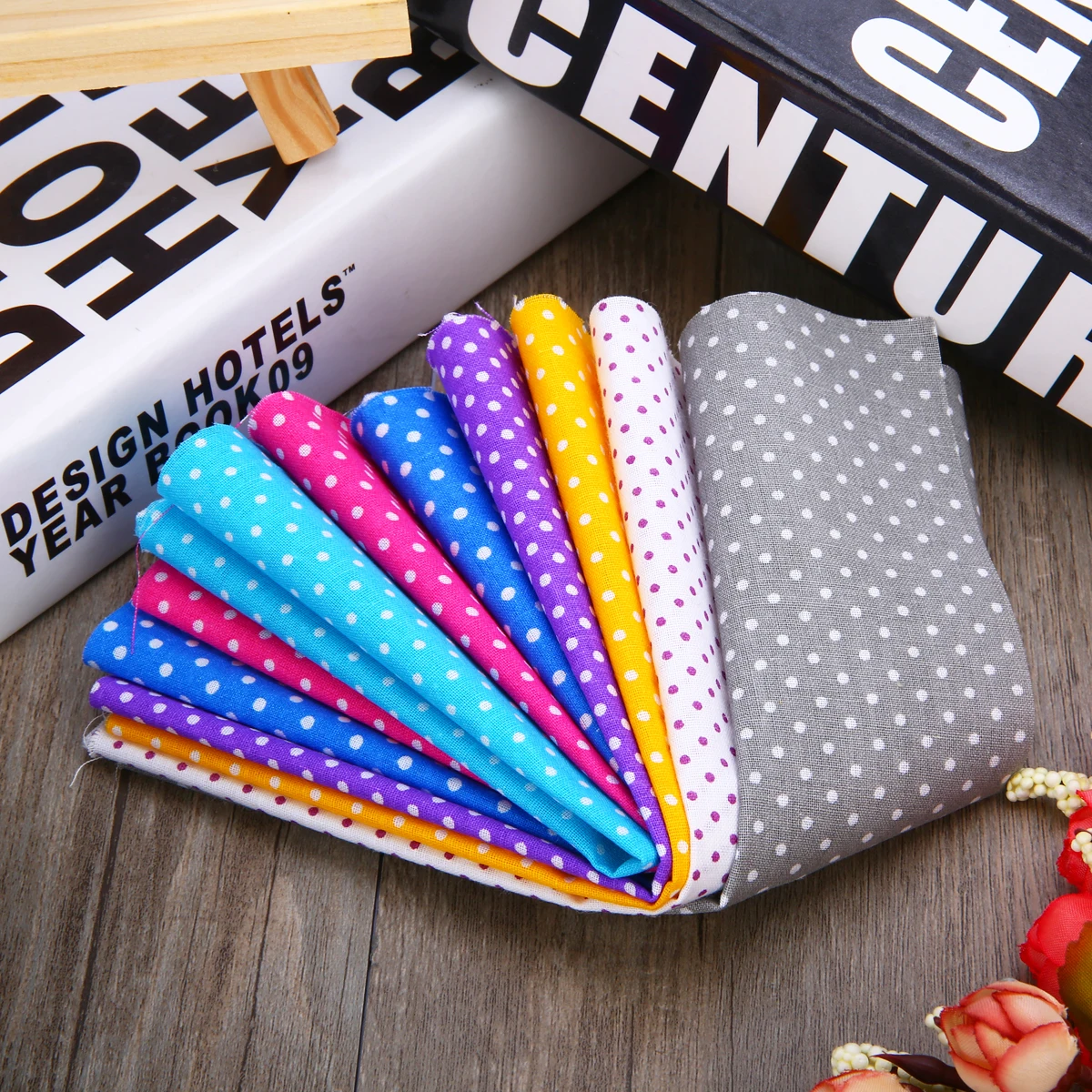 8pcs Colorful Wave Point Print Fabric Cloth 25*25cm Squares Pre Cut 100% Cotton Fabric Quilt Fabric Quarters DIY Home Decoration