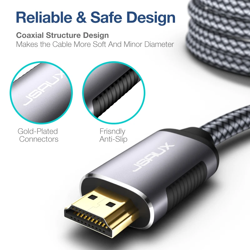 HDMI кабель JSAUX 2 0 4K UHD 1080p высокоскоростные Позолоченные разъемы плетеный шнур для