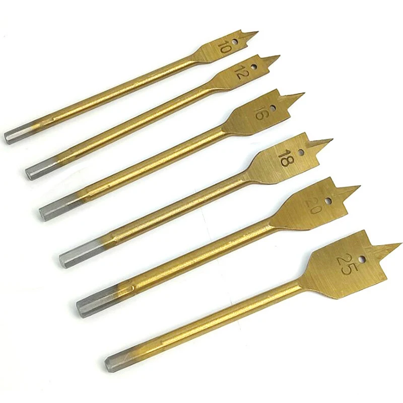 KALAIDUN 6Pcs Drill Bits Set 10-25mm Titanium-plated Reaming Flat Hexagonal Handle  Woodworking Big-eye Hole Opener Tool Kit8