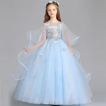Летнее Элегантное Длинное фатиновое платье с цветами для девочек-подростков на день рождения Детская одежда детское платье для выпускного вечера, свадебное платье принцессы