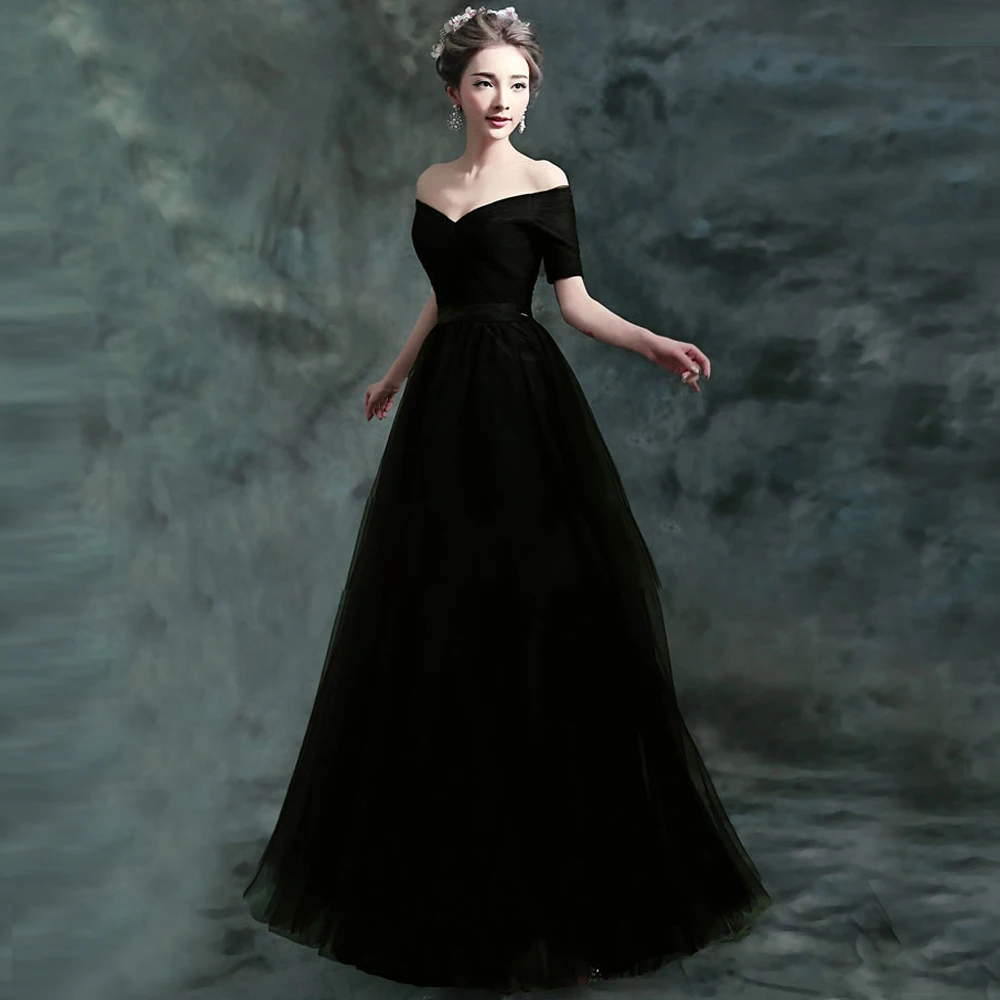 black off the shoulder prom dress