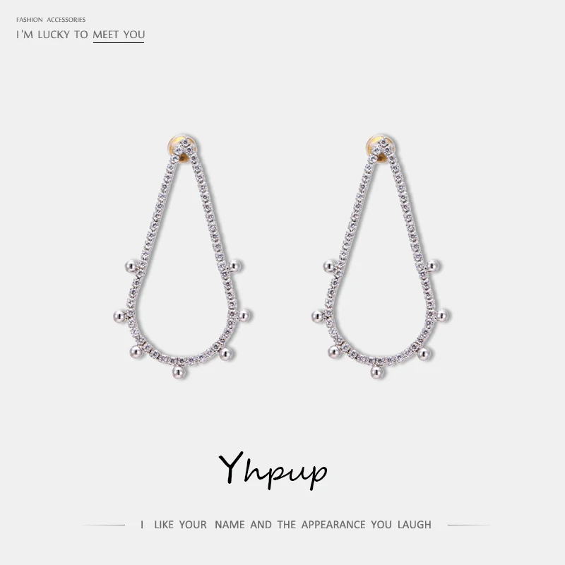 Yhpup, модные роскошные геометрические серьги-гвоздики с кубическим цирконием, сверкающая медь, серебро S925, массивные сережки oorbellen, женские вечерние серьги