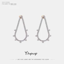 Yhpup, модные роскошные геометрические серьги-гвоздики с кубическим цирконием, сверкающая медь, серебро S925, массивные сережки oorbellen, женские вечерние серьги