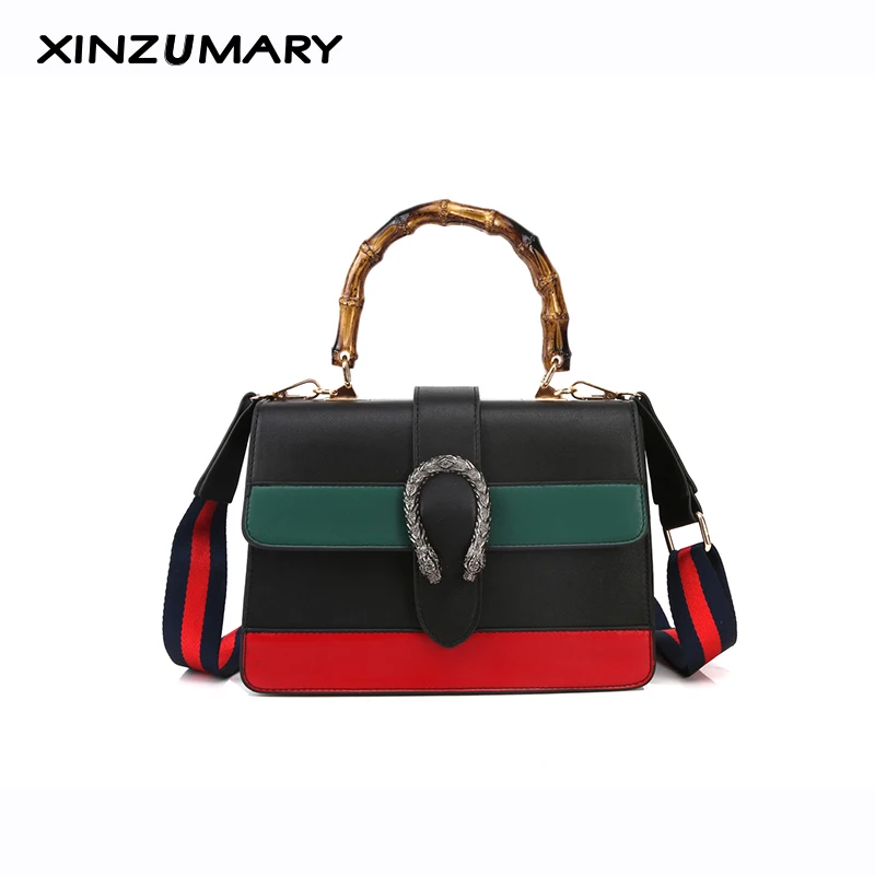 

Luxury Women Leather Handbag 2019 fashion Spring Fashion Designer Bamboo Bag Female Vintage Crossbody Purse Famous Panelled Tote