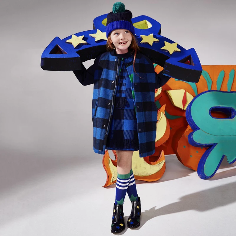 

Sunshine Swing toddler girl's plaid long autumn winter coat clothes zipper button children baby warm jacket outwear