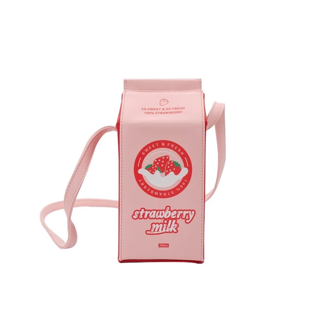 Ins New Creative Strawberry Milk Boxed Bag Girl PU Leather Shoulder Bag