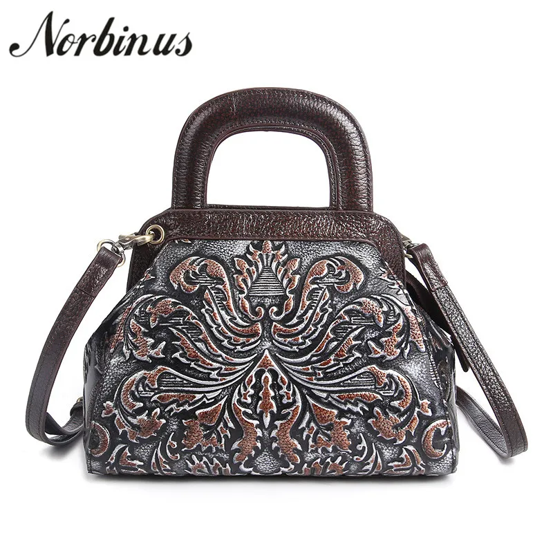 

Norbinus Genuine Leather Women Handbags Cowhide Designer Ladies Tote Bag Female Embossed Shoulder Messenger Bags Fashion Hobo