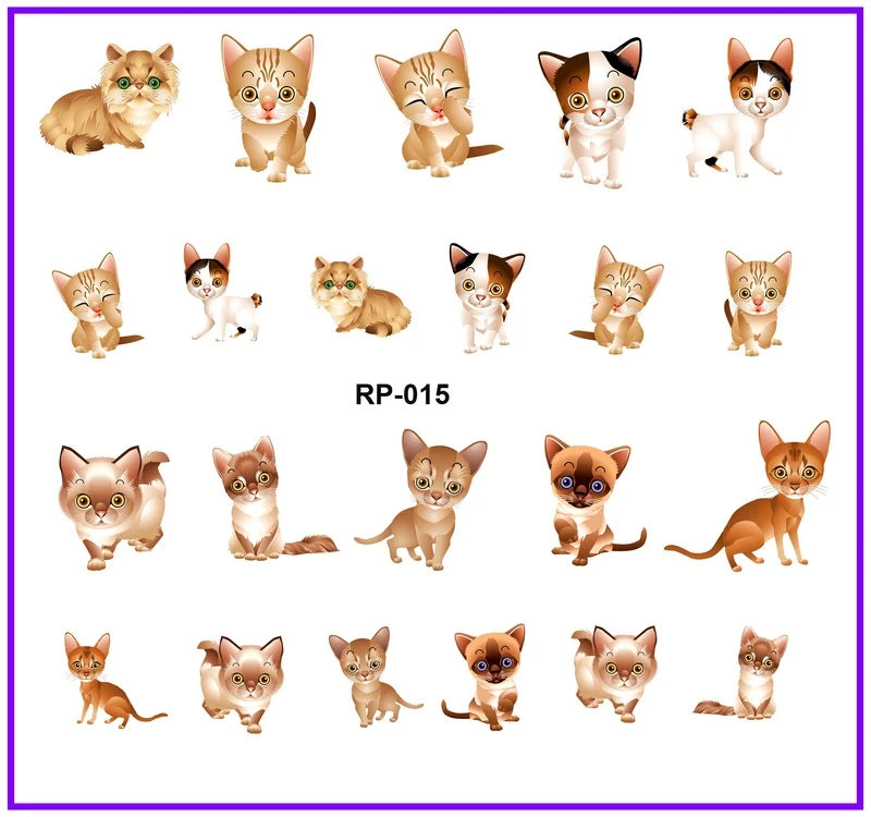 Искусство ногтей Красота вода наклейка слайдер ногтей стикер мультфильм домашнее животное кошка киска котенок RP013-018 - Цвет: RP015