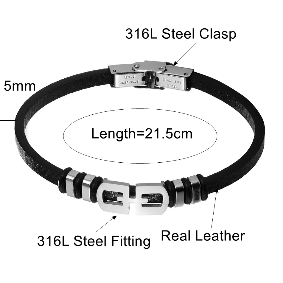 Новые трендовые черные браслеты из настоящей кожи для мужчин и женщин модные браслеты из нержавеющей стали с двойной безопасной застежкой