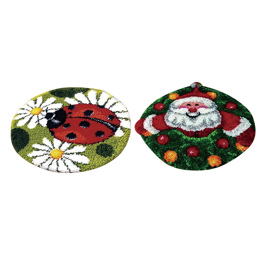 2 Sets Latch Hook Rug Kit for Kids Adults DIY LadyBug Santa Claus Cushion Embroidery Crafts