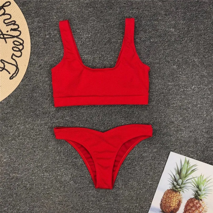Solid Swimsuit Women Two Pieces Bikini Push Up High Low Sleeveless Sexy Swimwear Beach Suit Maillot De Bain Femme 40JUL0110