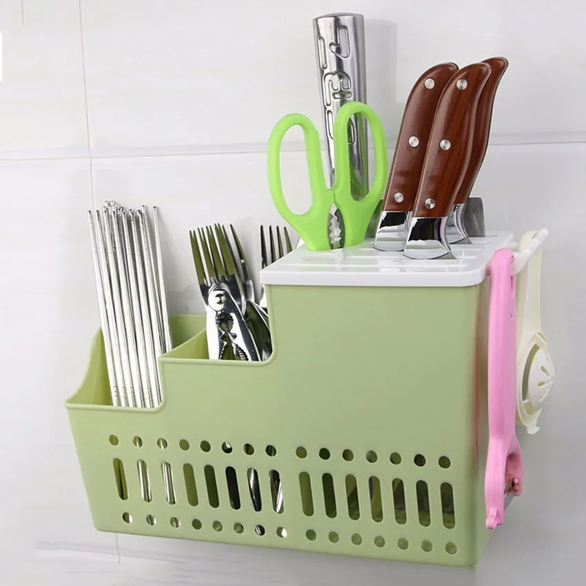 

Kitchen Trapezoidal Hollow Chopsticks Cage Spoon Knife Holder Storage Drain Rack Multi-function Cutlery Sponge Holder