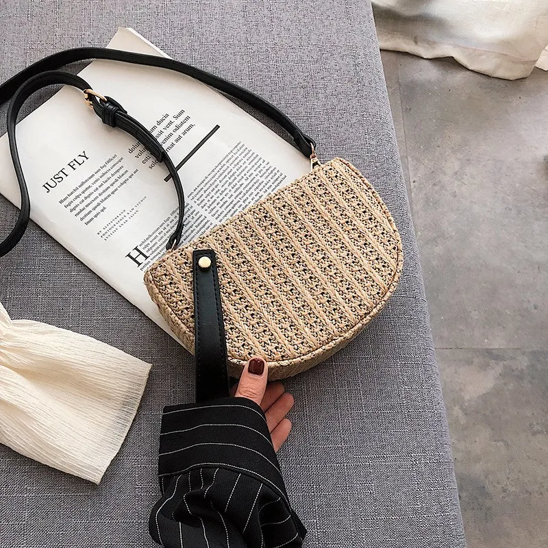 

Beach Crossbody Bag Lady Fringe Crochet Straw Handbag Handmade Japanese Clutch Knitting Woven Bohemian Summer