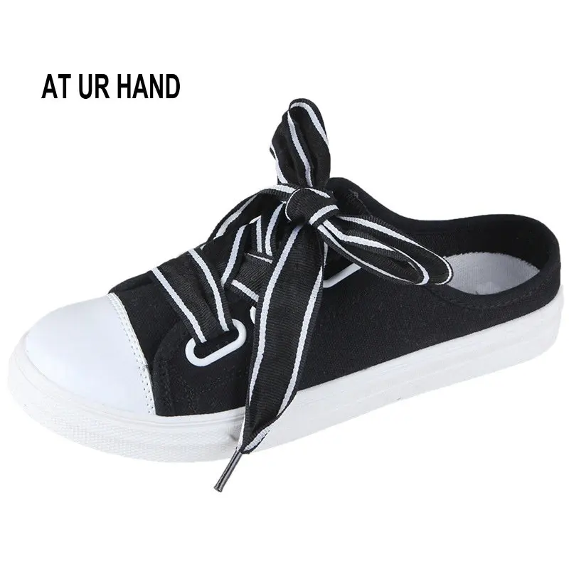 

AT UR HAND New Women Casual Slipony Shoes Women Canvas Sneakers Pink Half Slippers Flats Female Shoes Espadrille