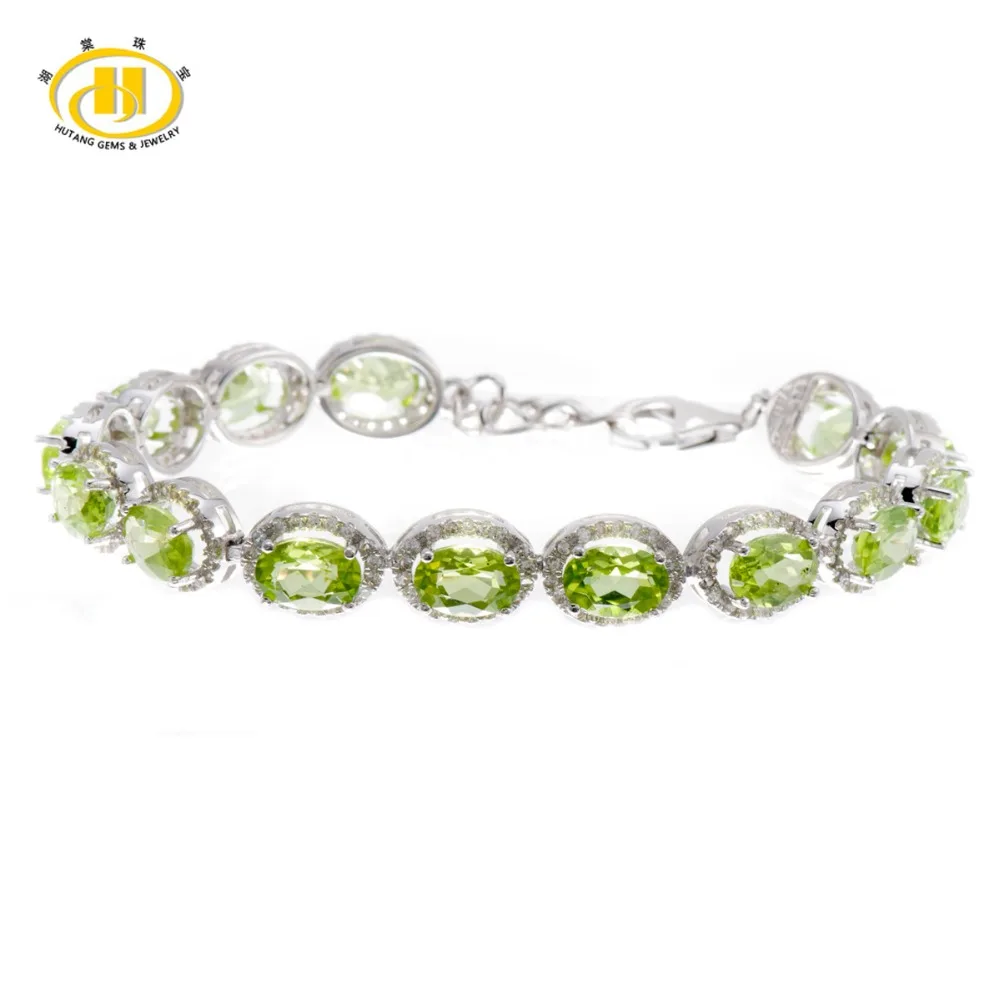 

Hutang Stone Jewelry 13.5 CT Natural Green Peridot Gemstone Solid 925 Sterling Silver Bracelet for women Fine Jewelry 7.25