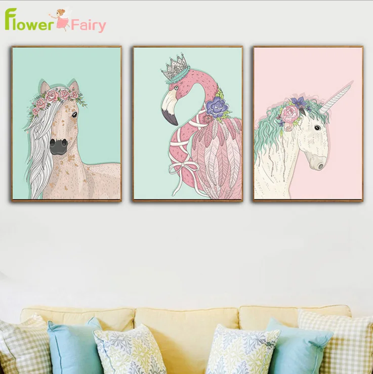 Unicorn Nordic Poster Canvas Painting Flamingo Picture Posters Flowers Living Room Wall Art Pictures Prints Home Decor Unframed