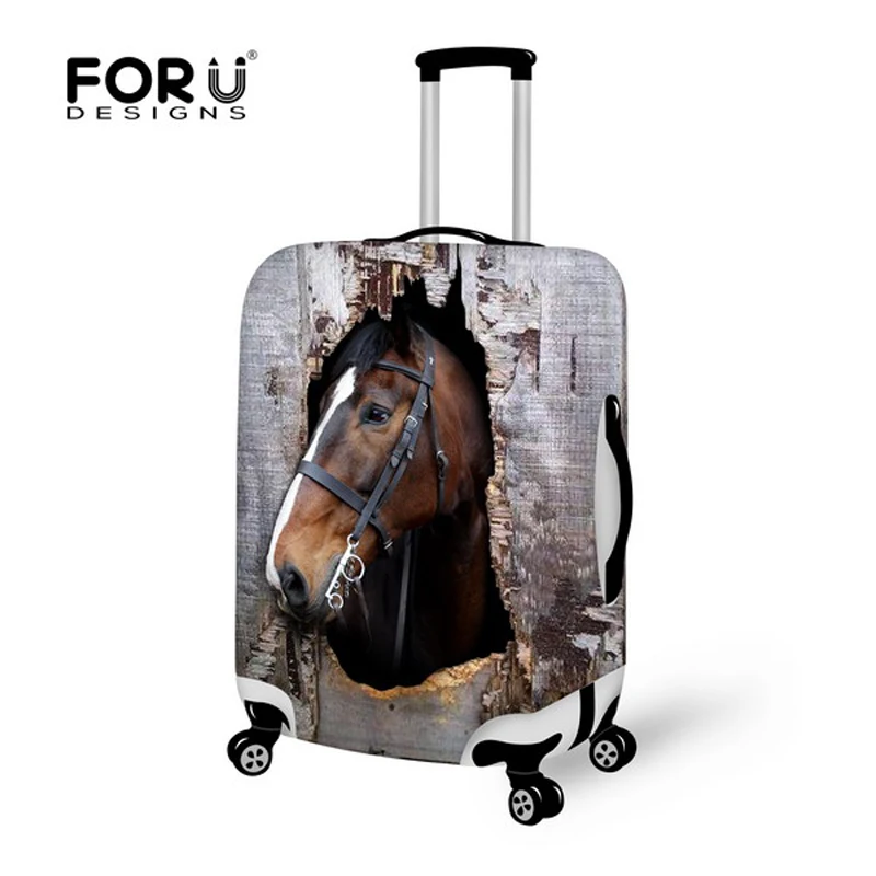 

FORUDESIGNS Brown Printing Animal Horse Travel Suitcase Cover Stretch 18/20/22/24/26/28 Waterproof Luggage Protective Dust Cover