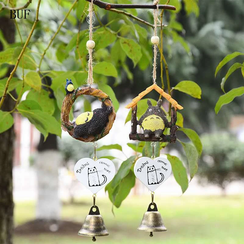 

BUF Japanese Totoro Wind Chimes Antique House Decor Windchimes Cut Door Hanging Decoration Gift