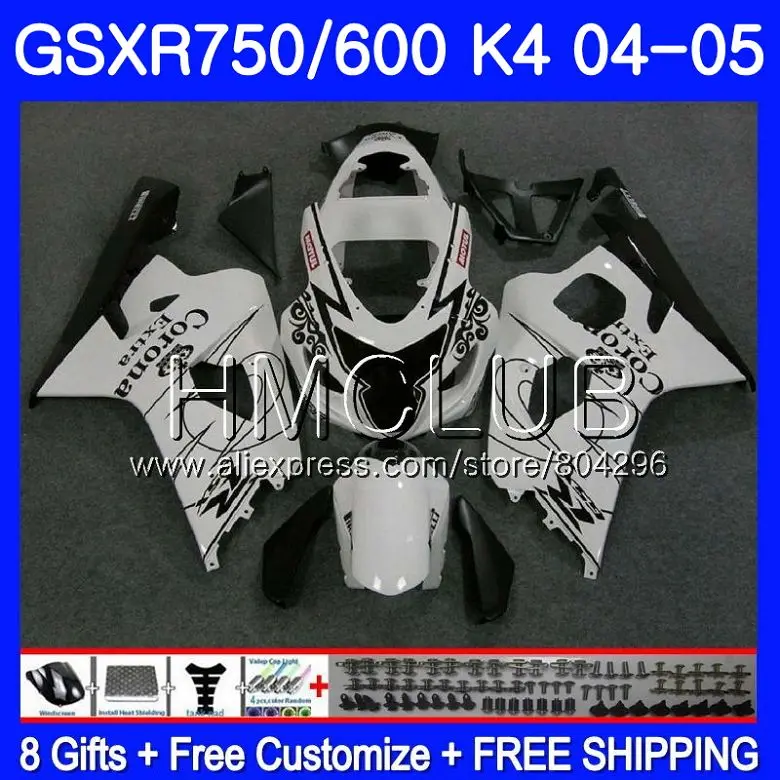 Средства ухода за кожей для SUZUKI GSXR 750 белый CORONA GSX R750 K4 GSXR 600 04 05 GSX-R600 4HM19 GSXR-750 GSXR600 04 05 GSXR750 2004 2005 обтекатель