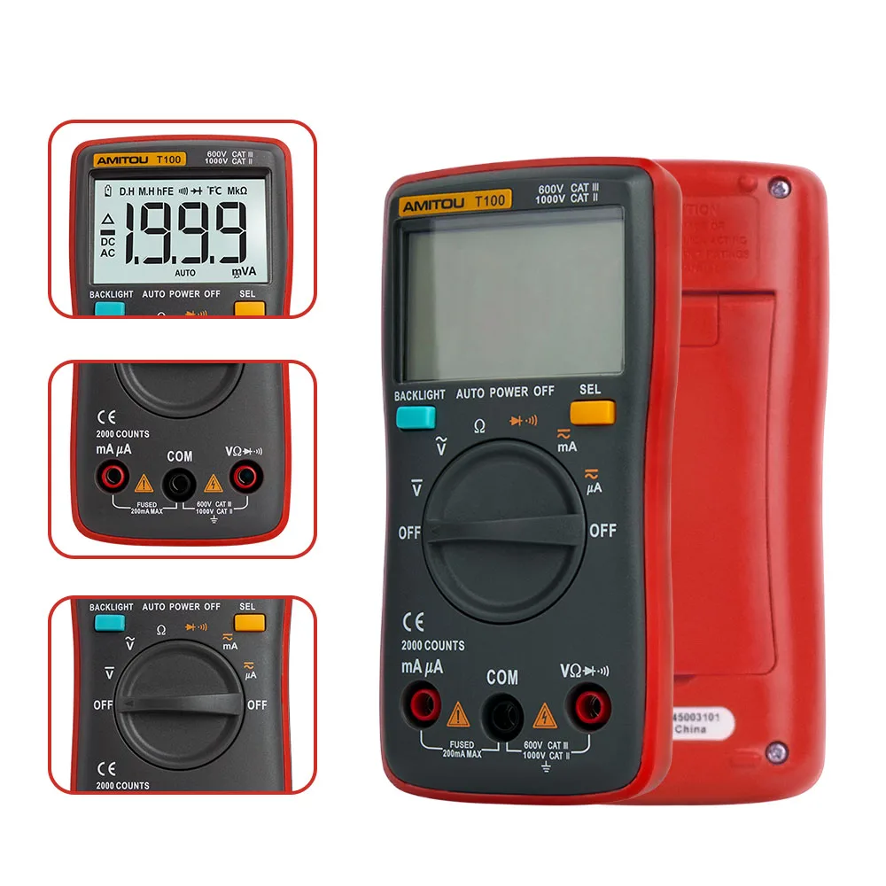 T100 Digital Multimeter Ac/dc Voltage Current Microampere Milliamp Ohm