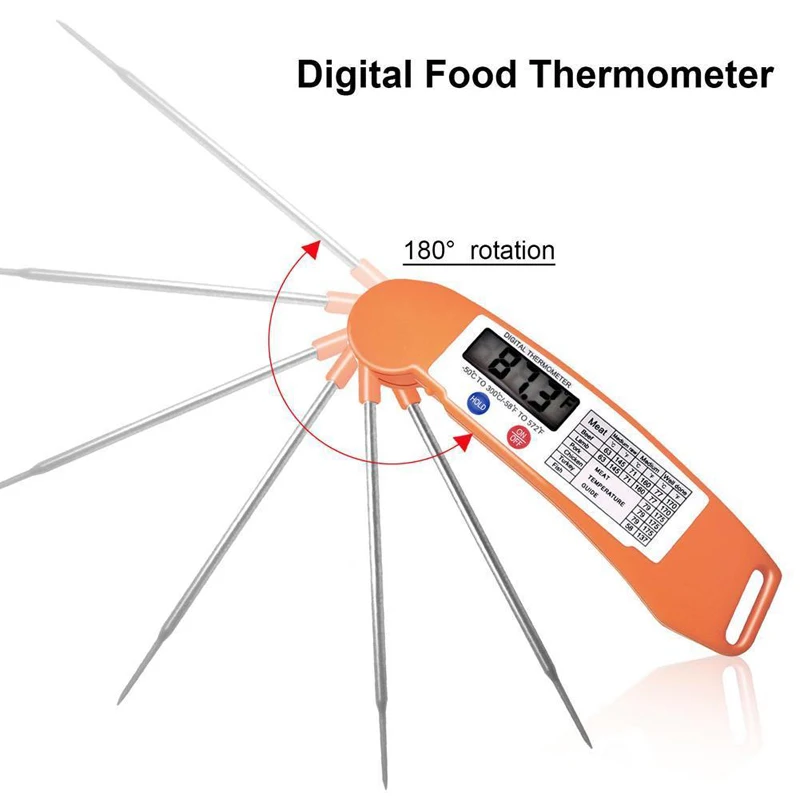 Foldable Food Thermometer Programmed Digital Kitchen Food Cooking BBQ Meat Fork Barbecue Probe Type Temperature Gauge