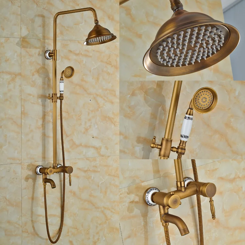 Wall Mounted Bathroom Shower Faucet 8" Shower Head+ Handheld Sprayer+