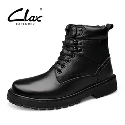 CLAX/мужские зимние ботинки на меху, теплая кожаная обувь, мужские высокие ботинки из натуральной кожи, плюшевые зимние ботинки, Рабочая